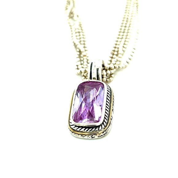 925 Silver Multi-Strand Amethyst Pendant with Gold Accent Necklace - Picture 2 of 10